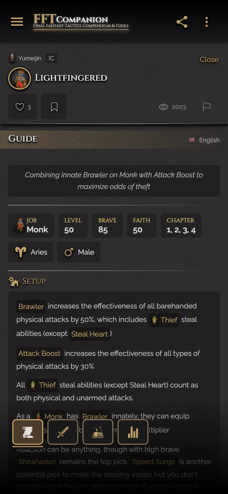The “Lightfingered” Monk build guide with its setup write-up